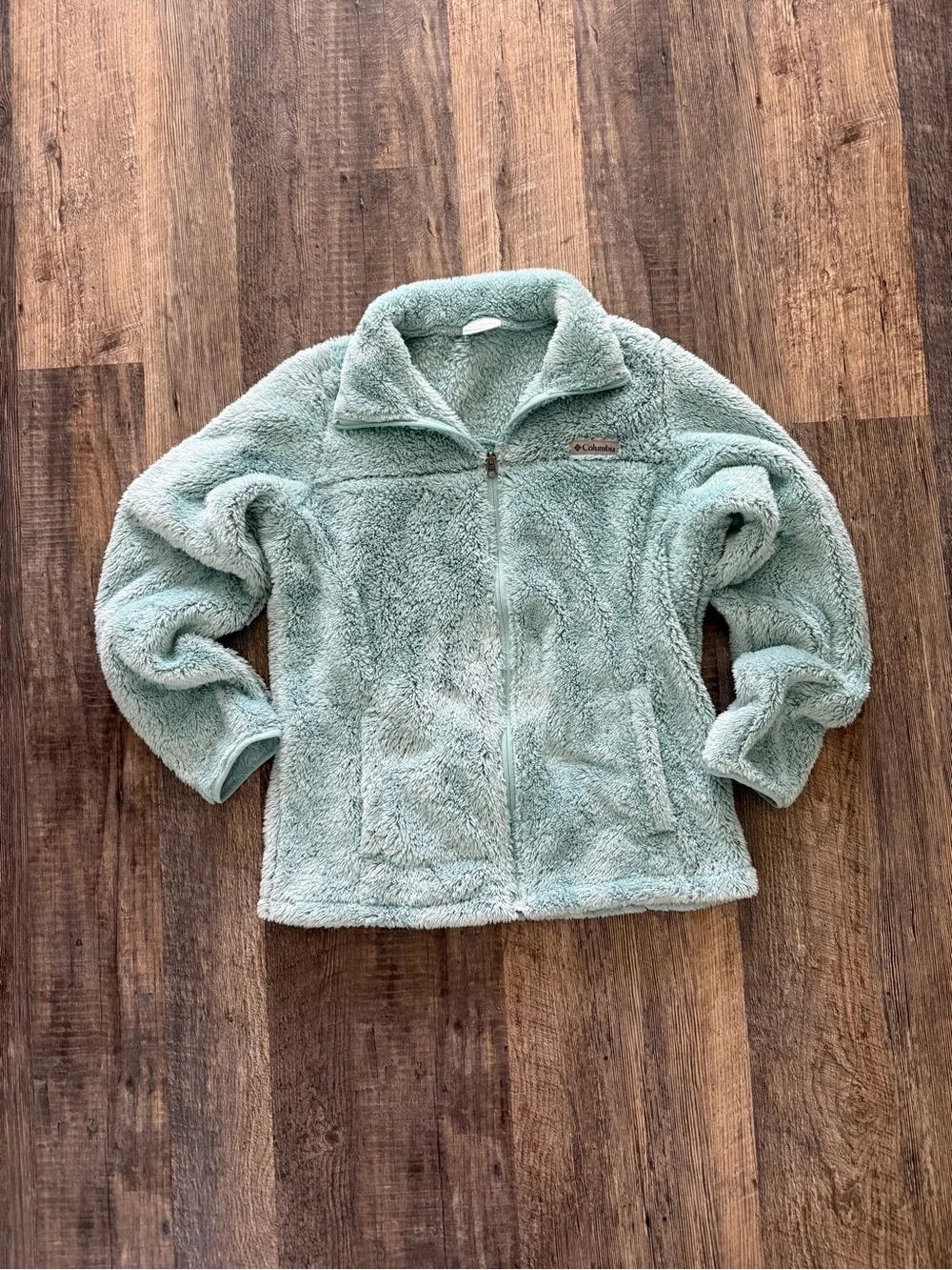 Columbia Light Mint Green Sherpa Fireside II Full Zip Sherpa Fleece Jacket SZ L - Picture 1 of 12